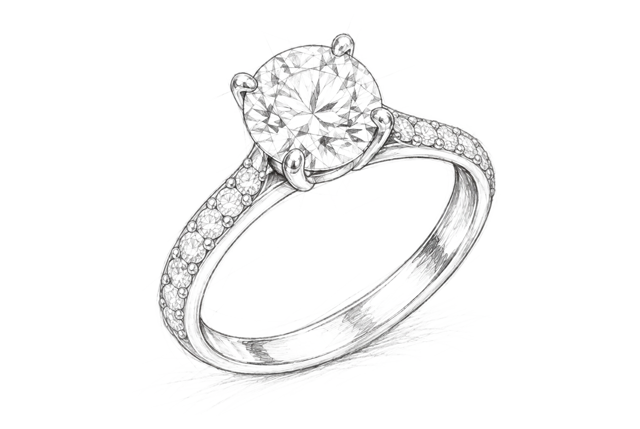 Pavé Shoulder ring sketch